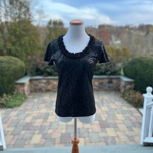 Sara Campbell Black Sequin Short Sleeve Top